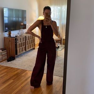 BURGUNDY FLARE OVERALLS